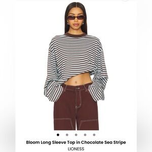 NWT Lioness Bloom Chocolate and Sea Stripe Long Sleeve Top